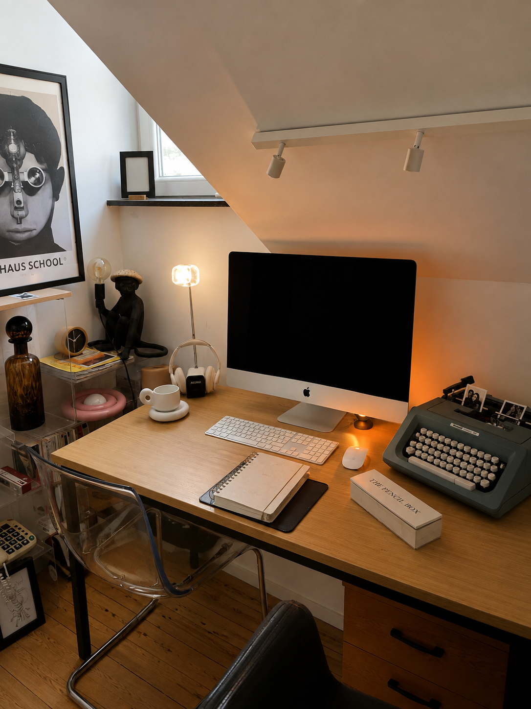 Bureau Maison P habité — Olivetti, plexiglas et lumière