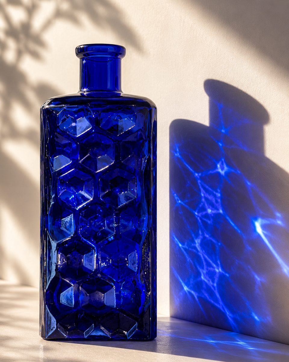 Carafe bleue — verre taillé cobalt