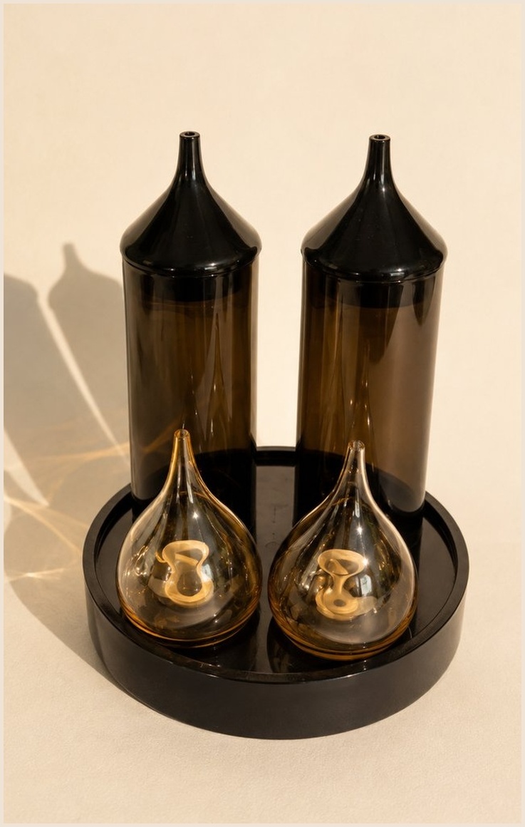 Service à condiments Guzzini — plexiglas fumé et verre