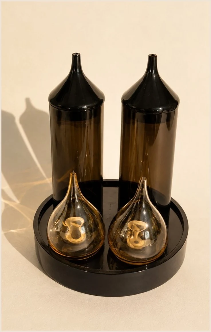 Service à condiments Guzzini — plexiglas fumé et verre