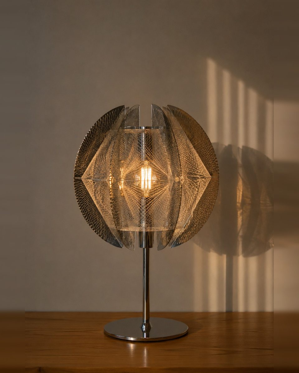 Lampe de table à fils tendus — travail européen, années 1970
