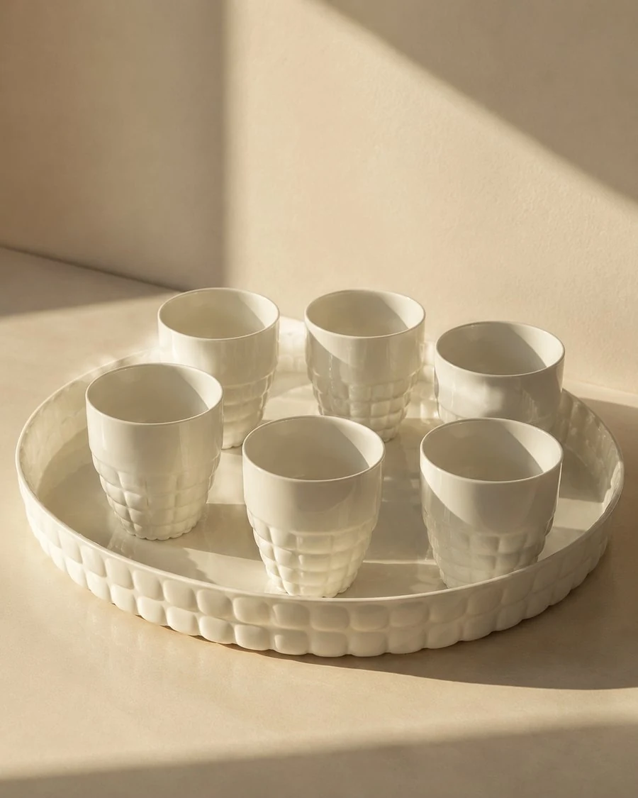 Guzzini Tiffany — plateau ovale et six gobelets