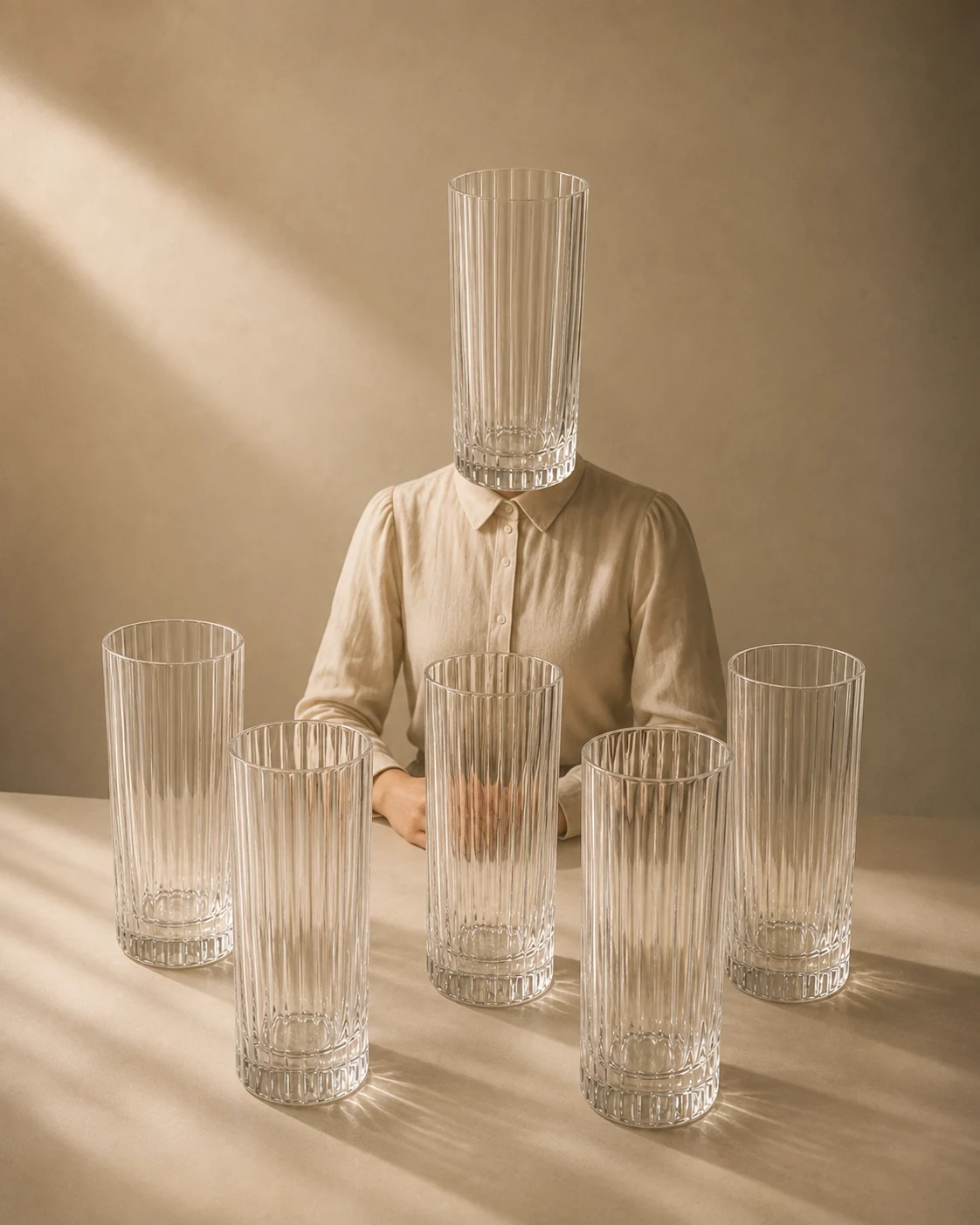 Tête de verre — silhouette avec un verre à la place de la tête