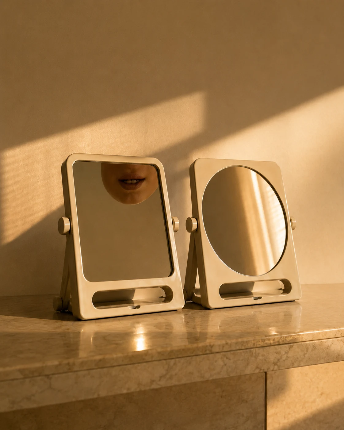 Réflexe domestique — miroir Gedy avec visage fragmenté