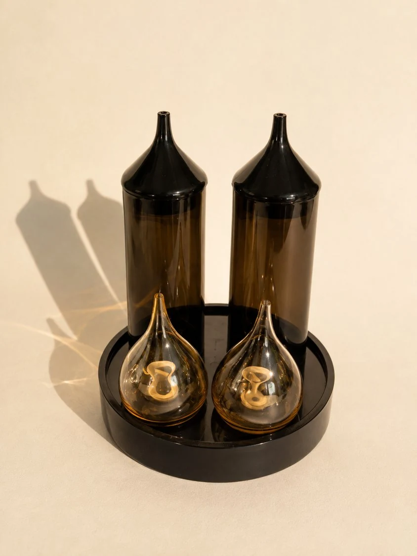 Service à condiments Guzzini — plexiglas fumé et verre