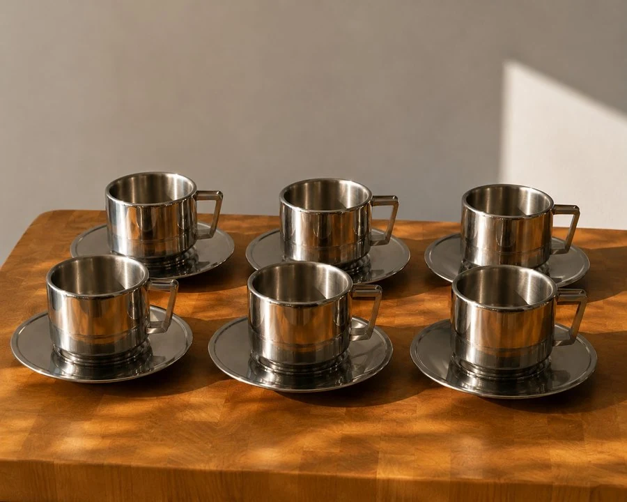 Tasses à café inox — service de six