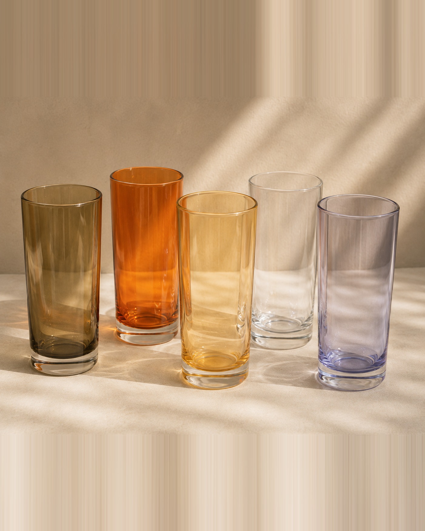Verres à long drink — verre fumé, teintes assorties